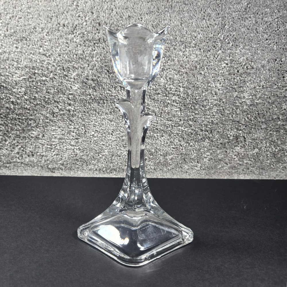 Toscany Candlestick Holder Clear Rose‎ Bud Lead Crystal USA Vintage Home Decor